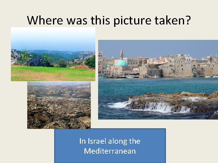 Where was this picture taken? In Israel along the Mediterranean 