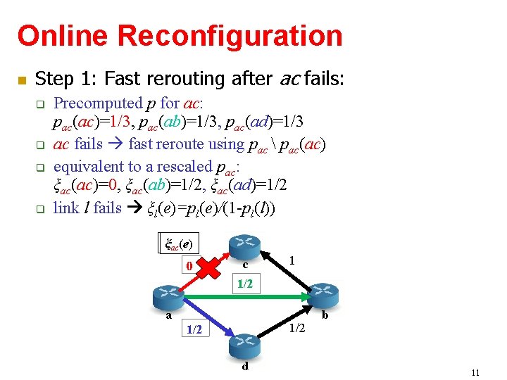 Online Reconfiguration Step 1: Fast rerouting after ac fails: Precomputed p for ac: pac(ac)=1/3,