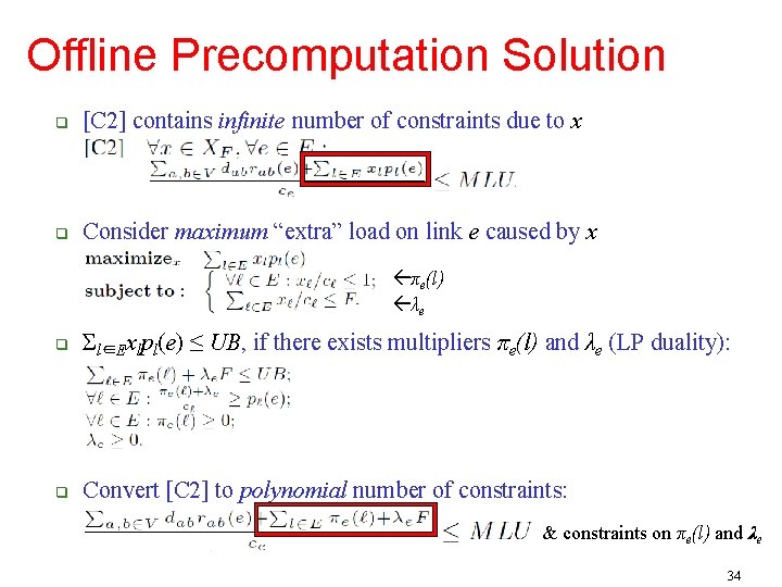 Offline Precomputation Solution [C 2] contains infinite number of constraints due to x Consider