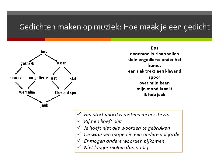 Gedichten maken op muziek: Hoe maak je een gedicht Bos sissen gekraak humus ongedierte