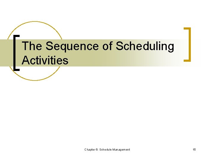 The Sequence of Scheduling Activities Chapter 6: Schedule Management 15 