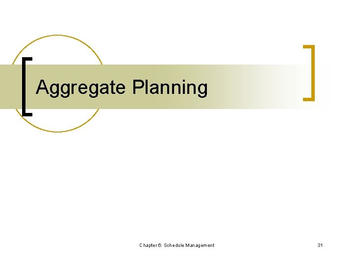 Aggregate Planning Chapter 6: Schedule Management 31 