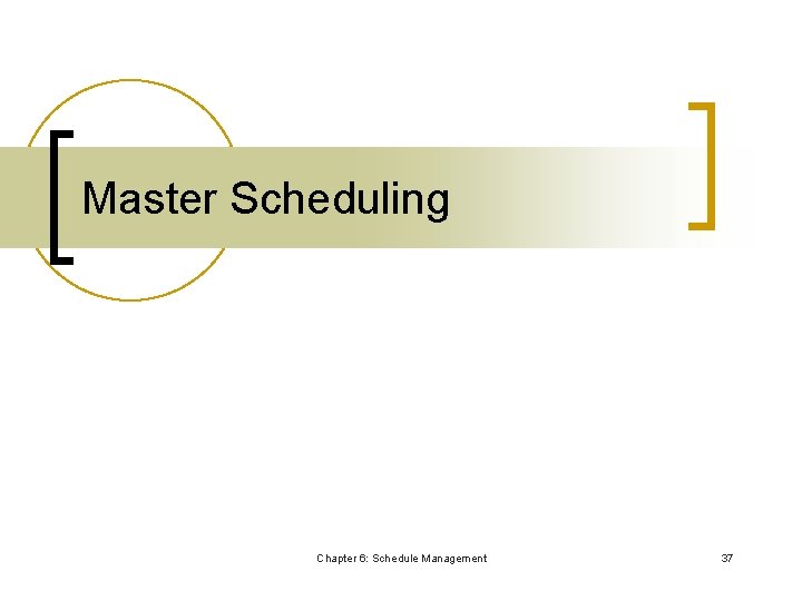 Master Scheduling Chapter 6: Schedule Management 37 