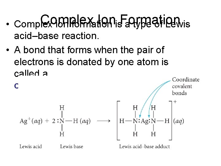 Complex Ionis. Formation • Complex ion formation a type of Lewis acid–base reaction. •
