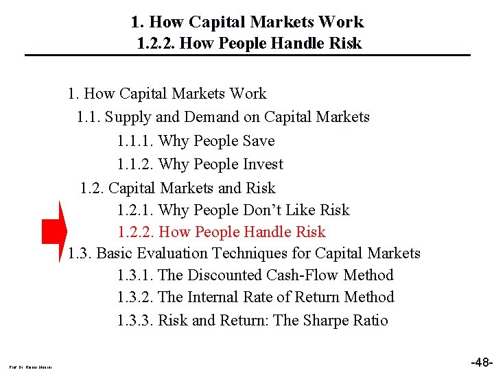 1. How Capital Markets Work 1. 2. 2. How People Handle Risk 1. How