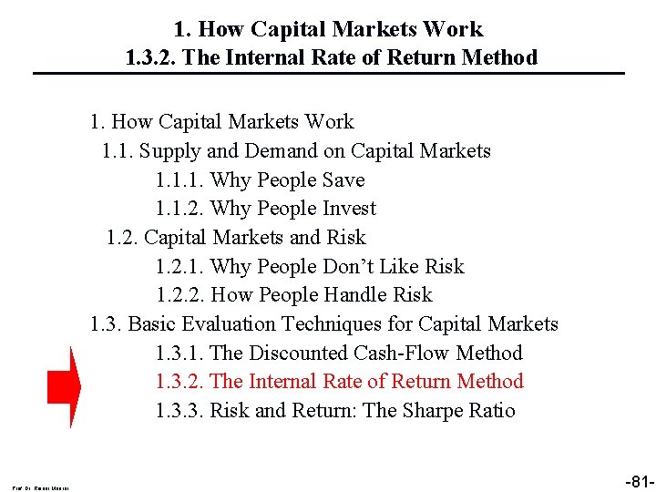 1. How Capital Markets Work 1. 3. 2. The Internal Rate of Return Method