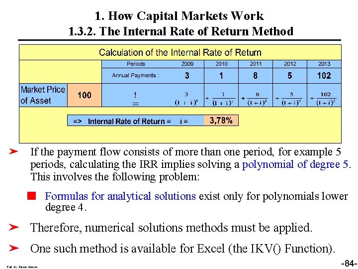 1. How Capital Markets Work 1. 3. 2. The Internal Rate of Return Method