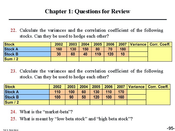 Chapter 1: Questions for Review 22. Calculate the variances and the correlation coefficient of