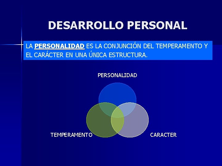 DESARROLLO PERSONAL LA PERSONALIDAD ES LA CONJUNCIÓN DEL TEMPERAMENTO Y EL CARÁCTER EN UNA