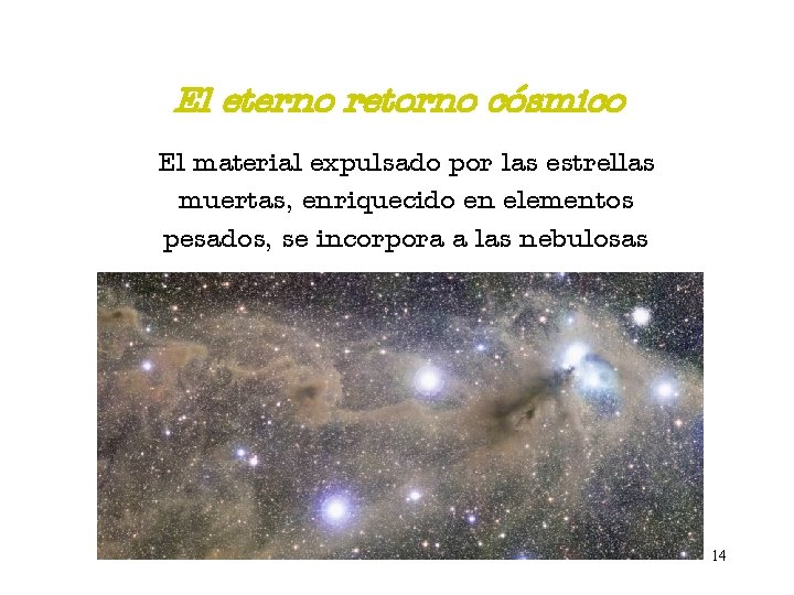 El eterno retorno cósmico El material expulsado por las estrellas muertas, enriquecido en elementos