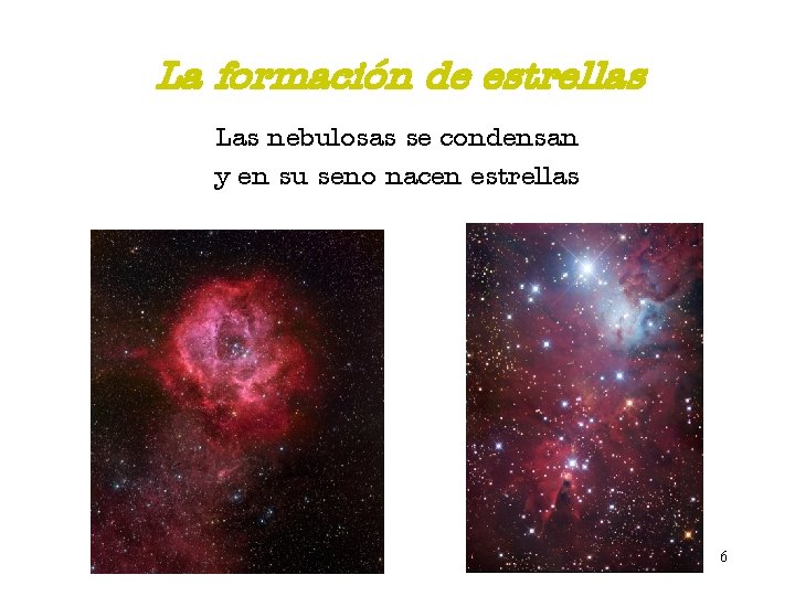 La formación de estrellas Las nebulosas se condensan y en su seno nacen estrellas