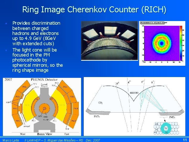 Ring Image Cherenkov Counter (RICH) • • Provides discrimination between charged hadrons and electrons