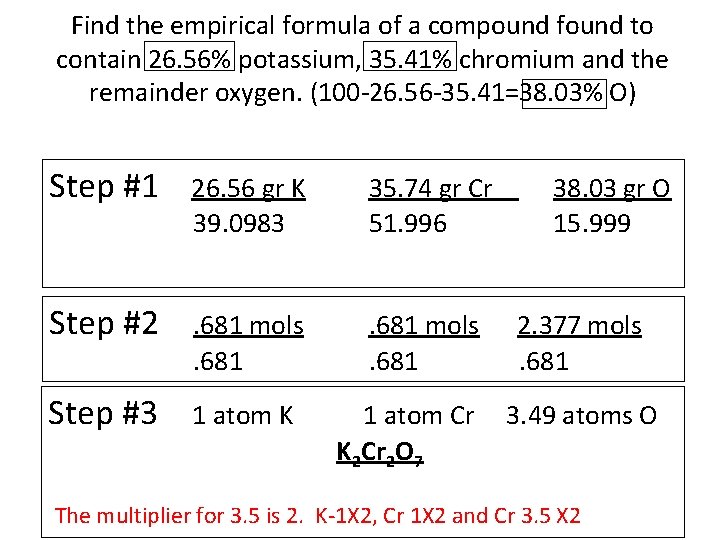 Find the empirical formula of a compound found to contain 26. 56% potassium, 35.