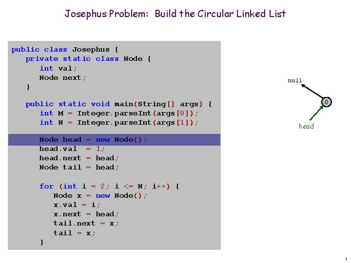 Josephus Problem: Build the Circular Linked List public class Josephus { private static class