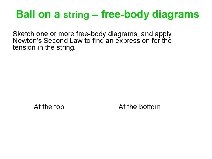 Ball on a string – free-body diagrams Sketch one or more free-body diagrams, and