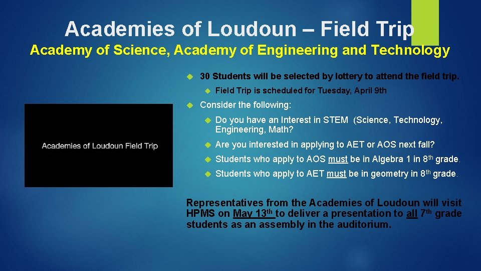 Academies of Loudoun – Field Trip Academy of Science, Academy of Engineering and Technology