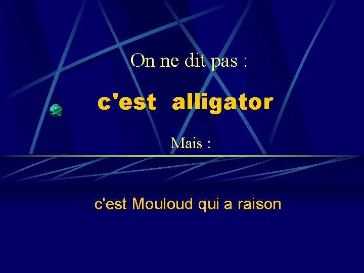 On ne dit pas : c'est alligator Mais : c'est Mouloud qui a raison