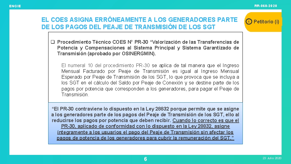 RR-068 -2020 ENGIE EL COES ASIGNA ERRÓNEAMENTE A LOS GENERADORES PARTE DE LOS PAGOS