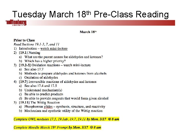 Tuesday March 18 th Pre-Class Reading 