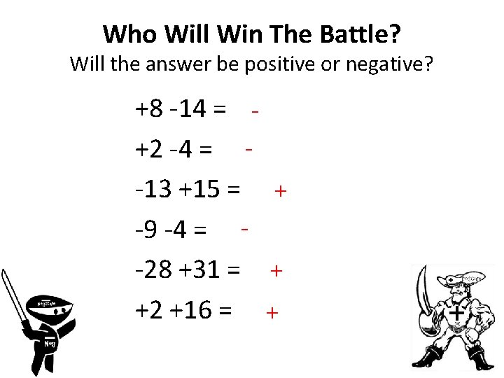 Who Will Win The Battle? Will the answer be positive or negative? +8 -14