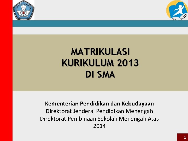 MATRIKULASI KURIKULUM 2013 DI SMA Kementerian Pendidikan dan Kebudayaan Direktorat Jenderal Pendidikan Menengah Direktorat