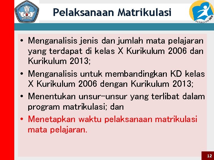 Pelaksanaan Matrikulasi • Menganalisis jenis dan jumlah mata pelajaran yang terdapat di kelas X