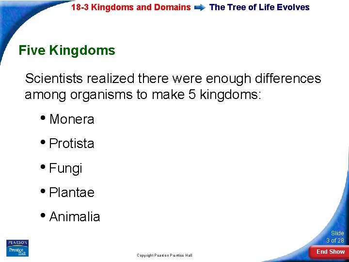 18 -3 Kingdoms and Domains The Tree of Life Evolves Five Kingdoms Scientists realized
