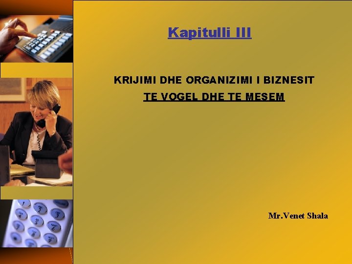 Kapitulli III KRIJIMI DHE ORGANIZIMI I BIZNESIT TE VOGEL DHE TE MESEM Mr. Venet