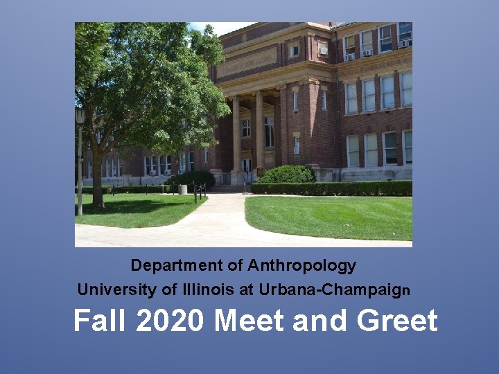 Department of Anthropology University of Illinois at Urbana-Champaign Fall 2020 Meet and Greet 