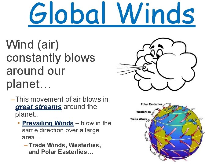 Global Winds Wind (air) constantly blows around our planet… – This movement of air