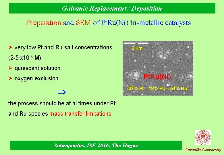 Galvanic Replacement / Deposition Preparation and SEM of Pt. Ru(Ni) tri-metallic catalysts Ø very