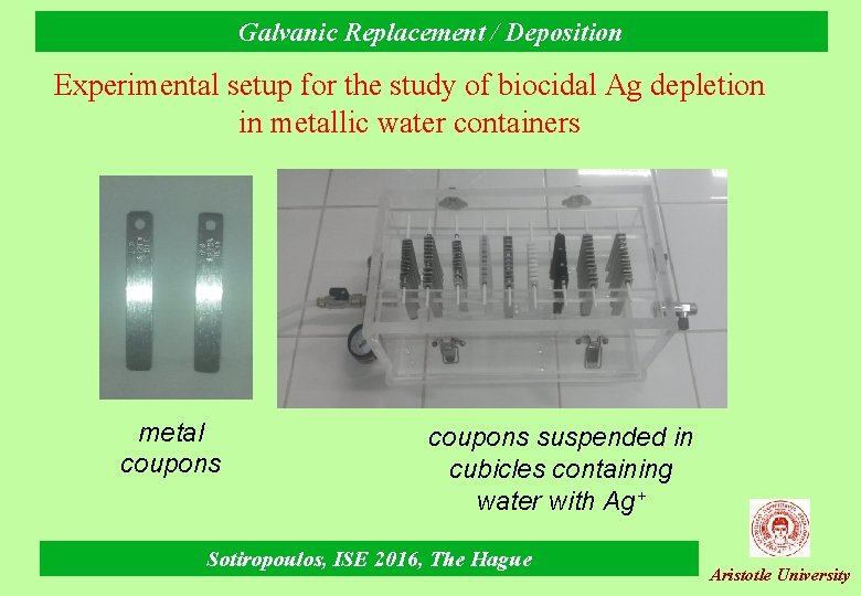 Galvanic Replacement / Deposition Experimental setup for the study of biocidal Ag depletion in