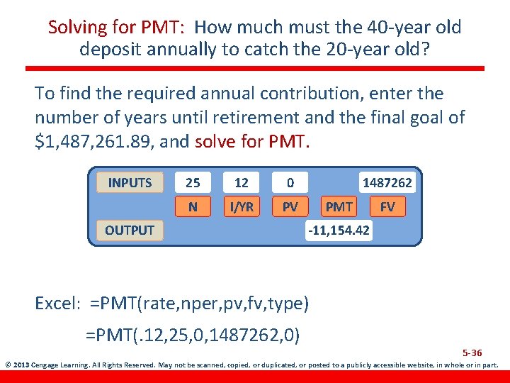 Solving for PMT: How much must the 40 -year old deposit annually to catch