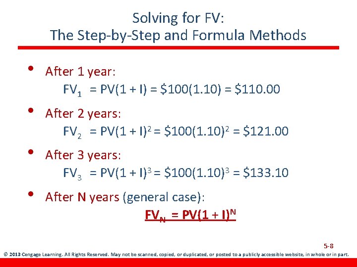Solving for FV: The Step-by-Step and Formula Methods • • After 1 year: FV