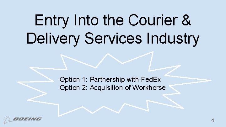 Entry Into the Courier & Delivery Services Industry Option 1: Partnership with Fed. Ex