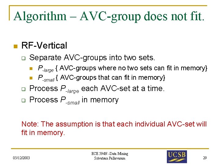 Algorithm – AVC-group does not fit. n RF-Vertical q Separate AVC-groups into two sets.