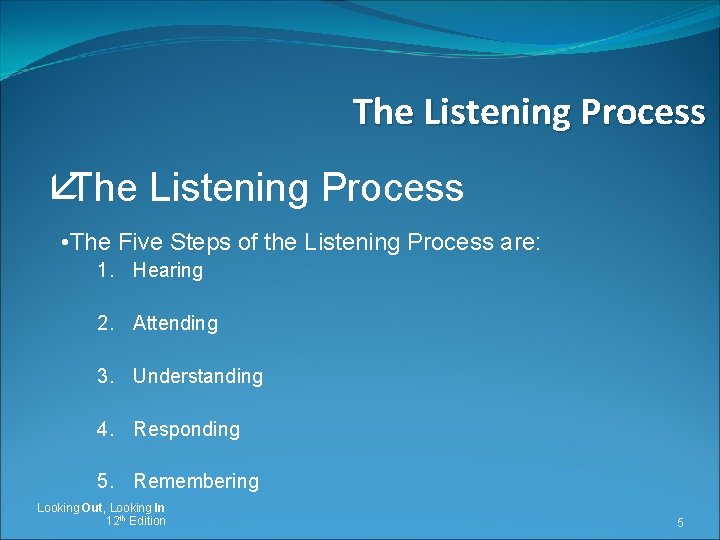 The Listening Process åThe Listening Process • The Five Steps of the Listening Process