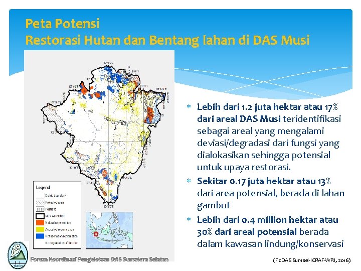 Peta Potensi Restorasi Hutan dan Bentang lahan di DAS Musi Lebih dari 1. 2