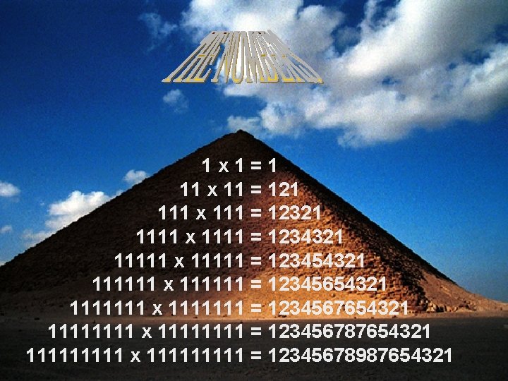 1 x 1=1 11 x 11 = 121 111 x 111 = 12321 1111