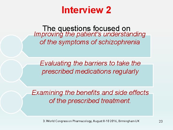 Interview 2 The questions focused on Improving the patient's understanding of the symptoms of