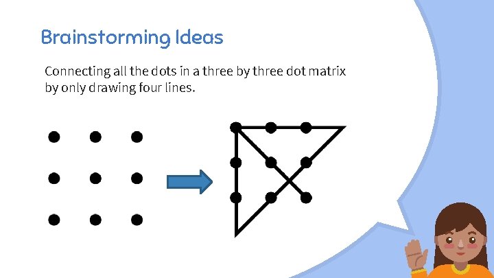 Brainstorming Ideas Connecting all the dots in a three by three dot matrix by