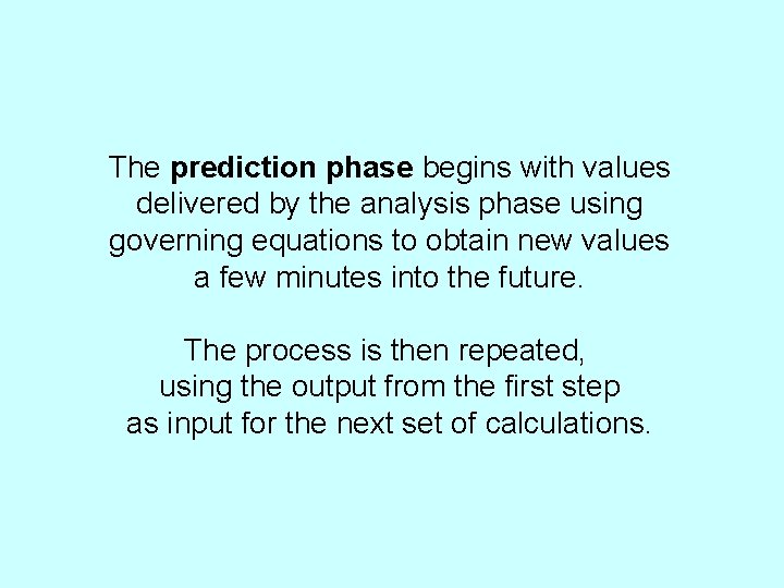The prediction phase begins with values delivered by the analysis phase using governing equations