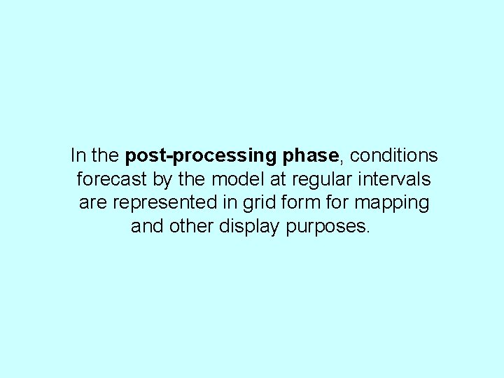 In the post-processing phase, conditions forecast by the model at regular intervals are represented