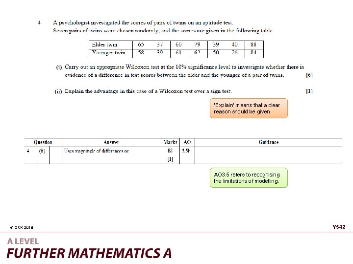 ‘Explain’ means that a clear reason should be given. AO 3. 5 refers to