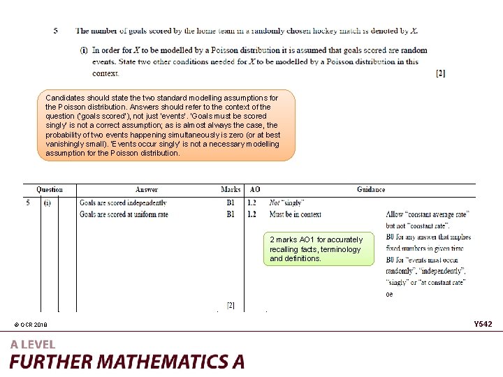 Candidates should state the two standard modelling assumptions for the Poisson distribution. Answers should