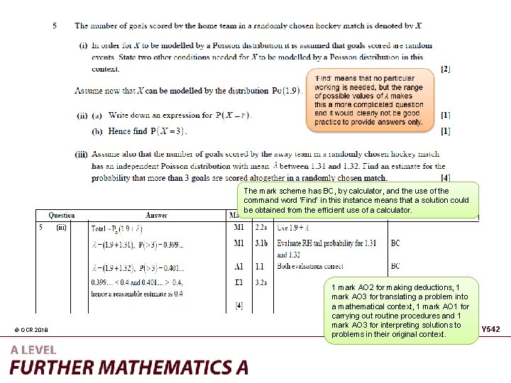 The mark scheme has BC, by calculator, and the use of the command word