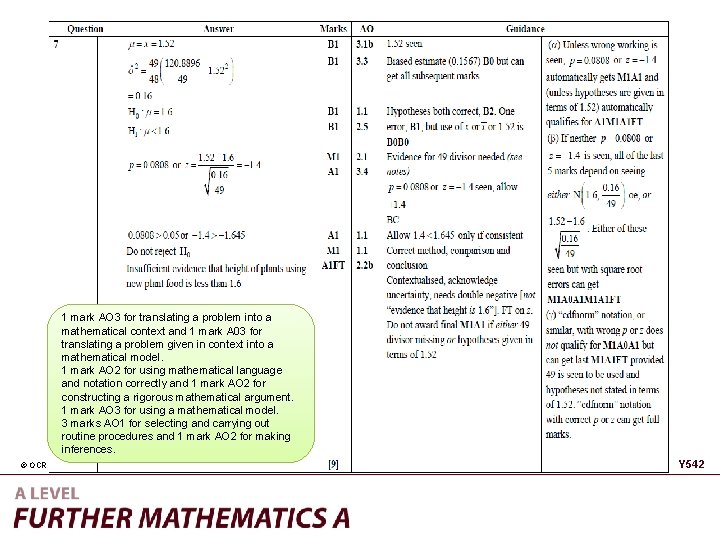 1 mark AO 3 for translating a problem into a mathematical context and 1