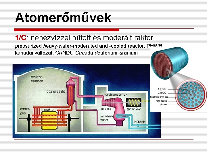 Atomerőművek 1/C: nehézvízzel hűtött és moderált raktor pressurized heavy-water-moderated and -cooled reactor, PHWR kanadai