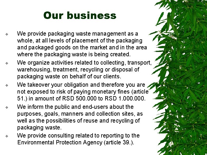 Our business v v v We provide packaging waste management as a whole, at