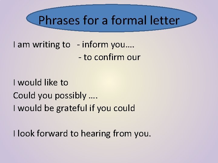 Phrases for a formal letter I am writing to - inform you…. - to